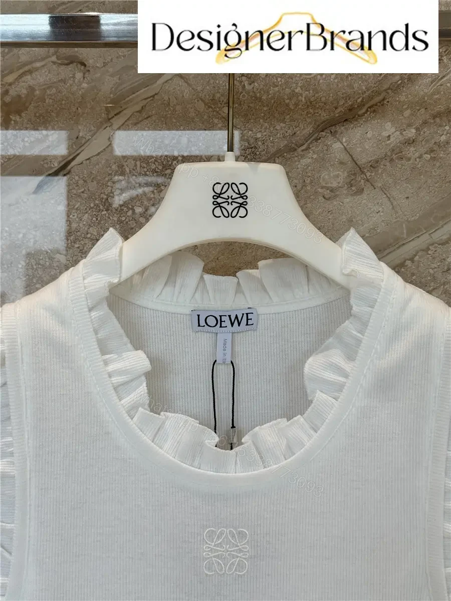View 3 of LOEWE Paula Ibiza White Cotton-Blend Ruffled Vest