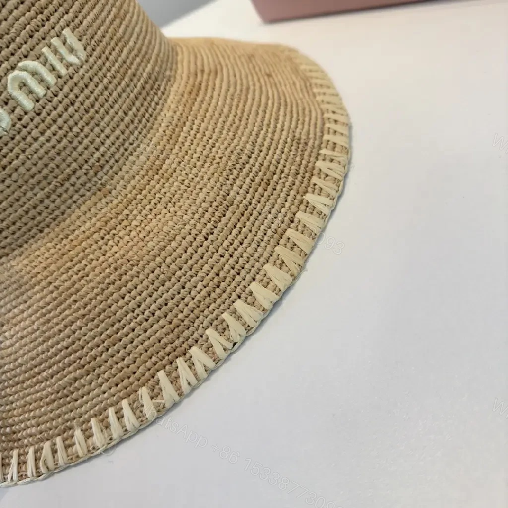 View 8 of Natural Straw Bucket Hat with Subtle Logo Detail