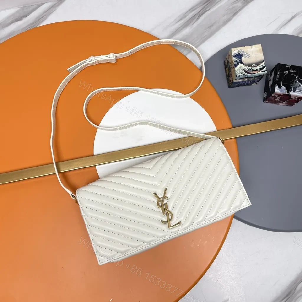 View 2 of Quilted Crossbody Bag: White Leather, Gold Hardware, Modern Chic