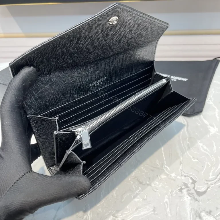 View 6 of Pebbled Leather Envelope Wallet - YSL Hardware, Black, Luxury Style