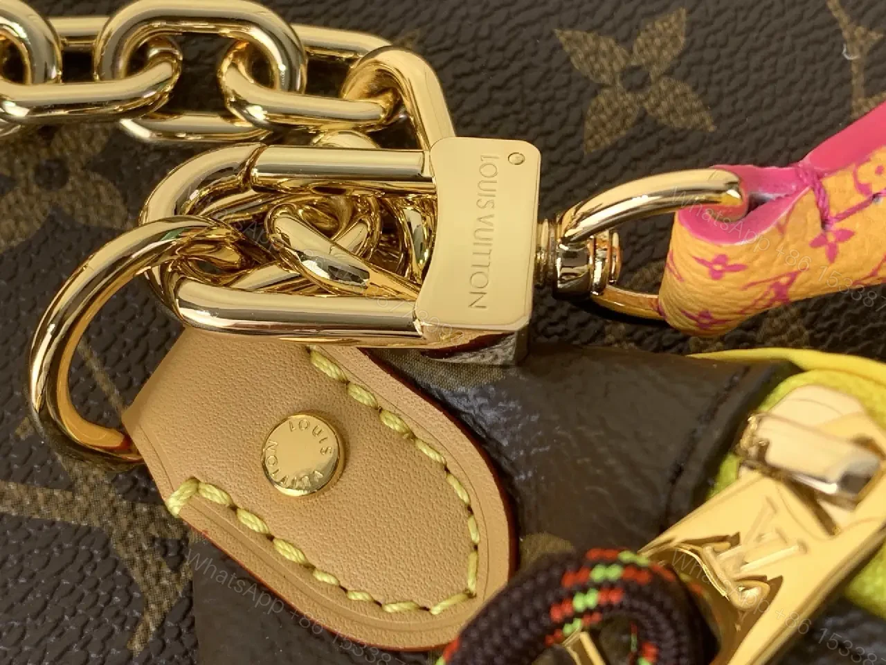View 2 of Dark Brown LV Monogram Crescent Belt Bag with Yellow Top Panel