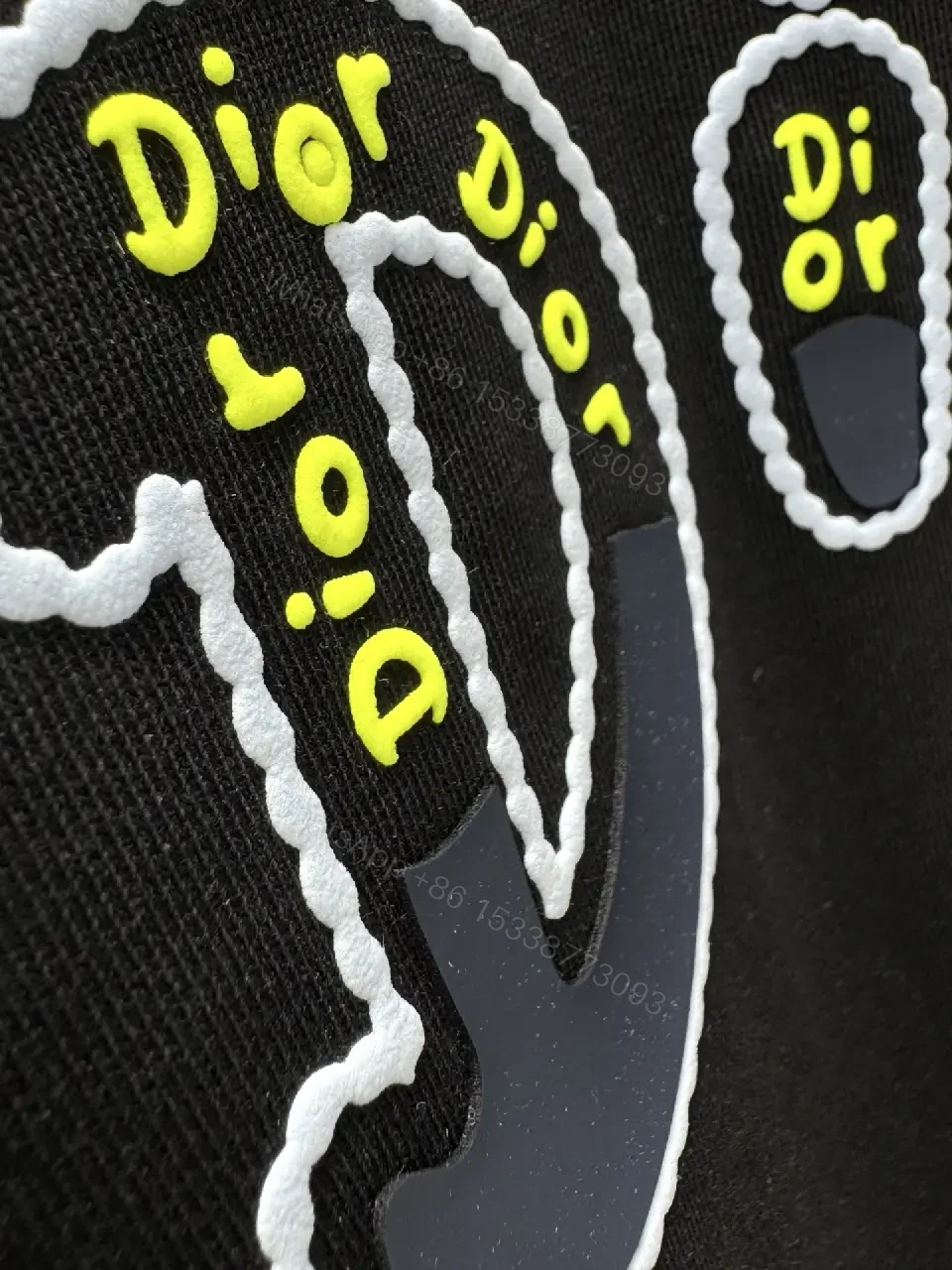 View 5 of Black Cotton Tee Dior Logo Embroidered Style T-Shirt