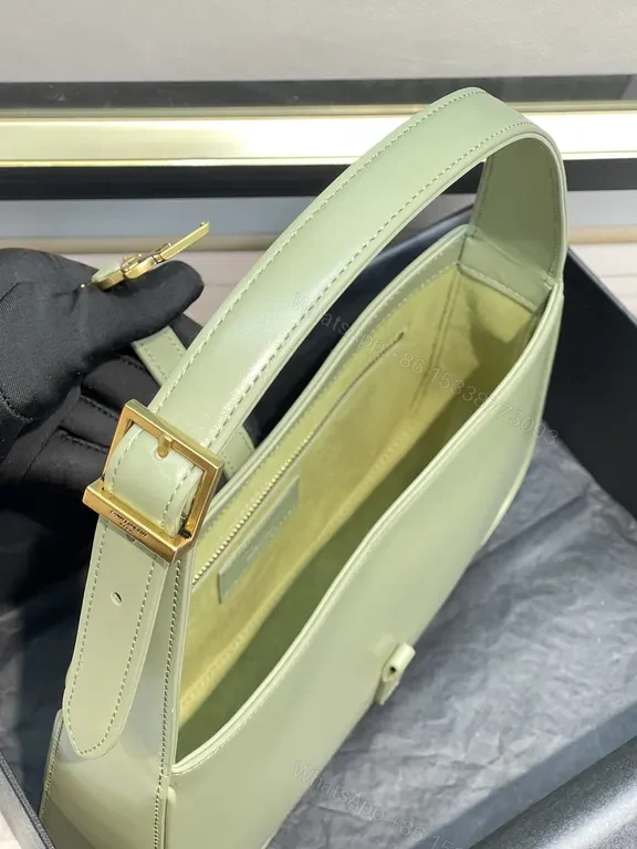 View 6 of Deep Green Leather Rectangular Bag with Gold YSL Logo