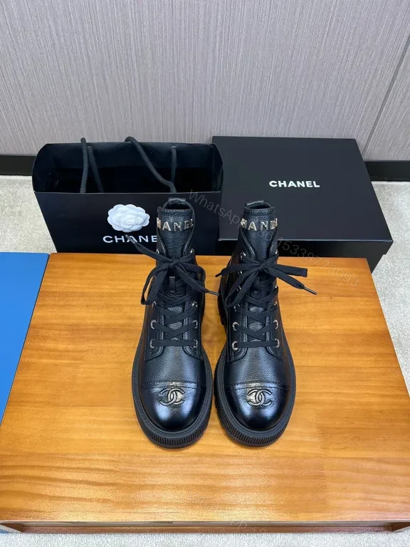 Chic Leather Combat Boots: Subtle Logo, All-Day Comfort — view 1