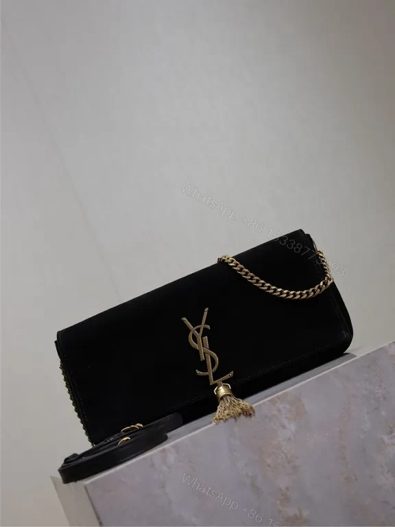 View 5 of Refined Velvet Black Bag with Gold YSL Hardware