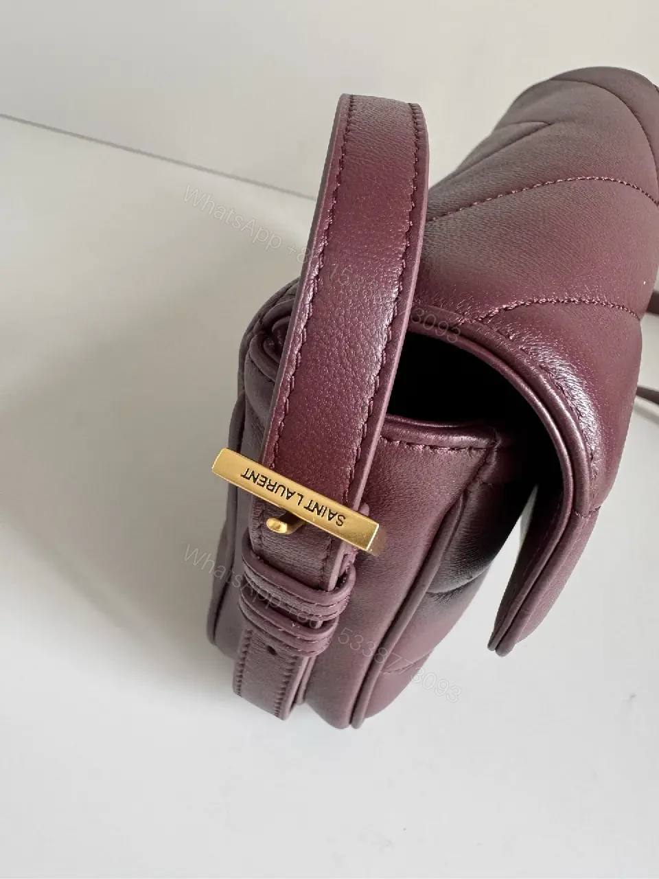 View 6 of Quilted Leather Crossbody Bag: Burgundy, Gold-Tone, Chic Evening