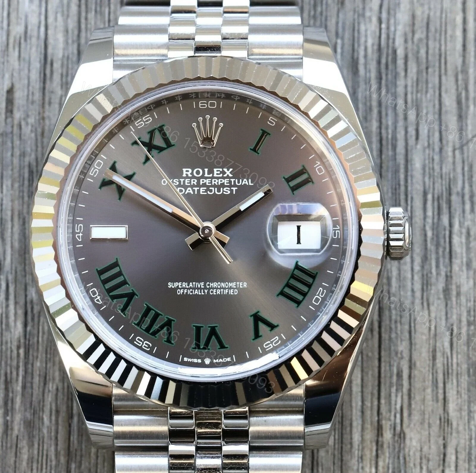 View 11 of Rolex Datejust Rhodium Dial 126334 “Wimbledon” Flutted/Jubilee 41 mm