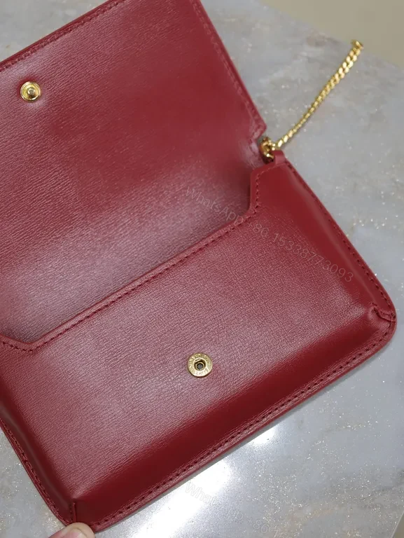 View 4 of Chic Burgundy Leather Crossbody Wallet with YSL Hardware