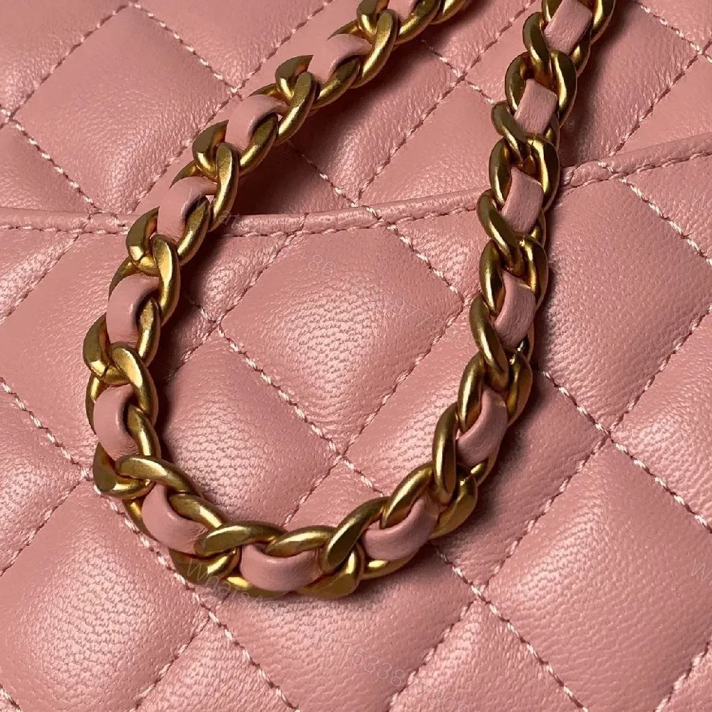 View 9 of Pink Quilted Flap Bag with Gold Chain - Luxury Crossbody Bag