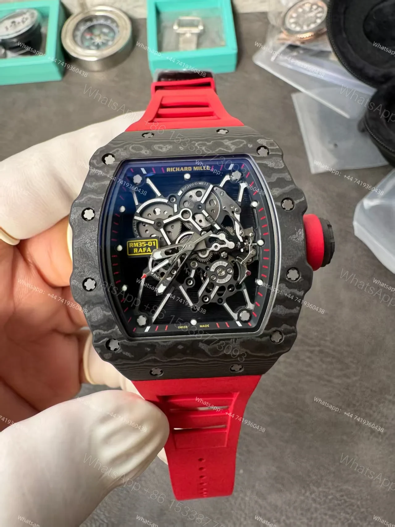 Super Clone Richard Mille RM 35-01 Carbon TPT Skeleton Red Rubber Strap 1:1 Replica Watch — view 1