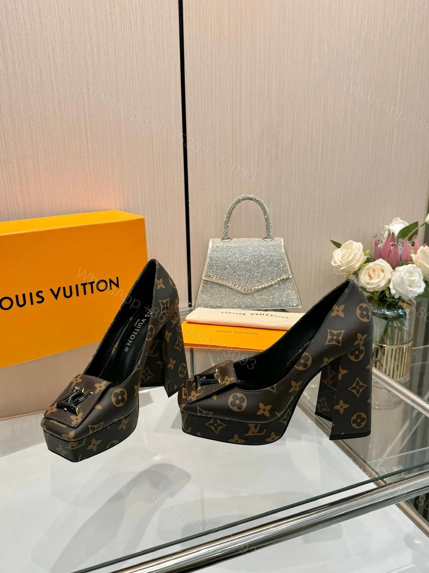 View 4 of LV Women Brown Leather Platform Heels