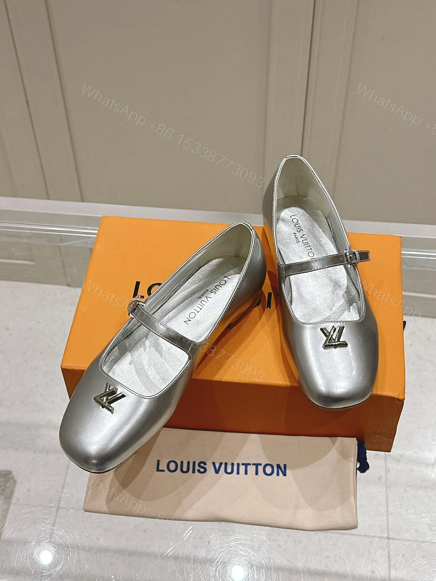 View 5 of LV Women Silver Leather Mary Jane Flats