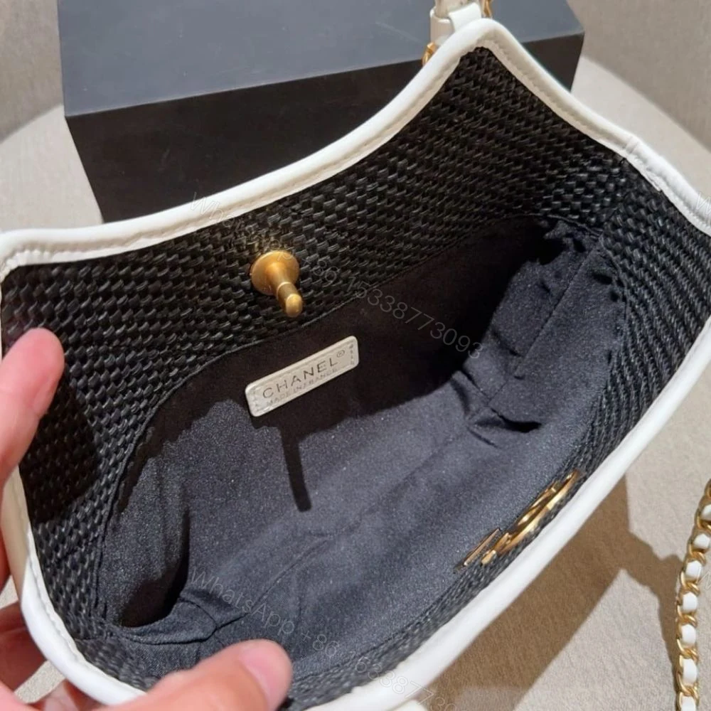 View 7 of Chanel Small Shopping Bag Braided Raffia Black And White 18Cm