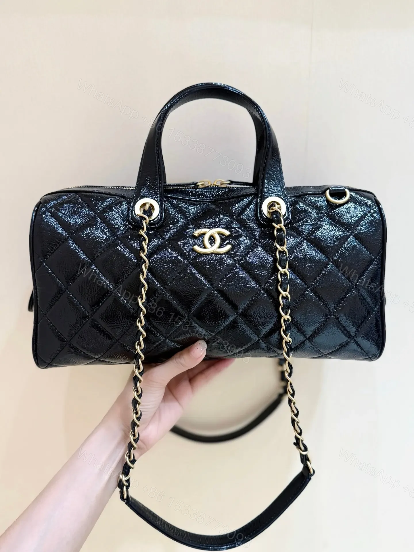Chanel 25K Bowling Bag in Black Caviar Leather Gold Hardware — view 1