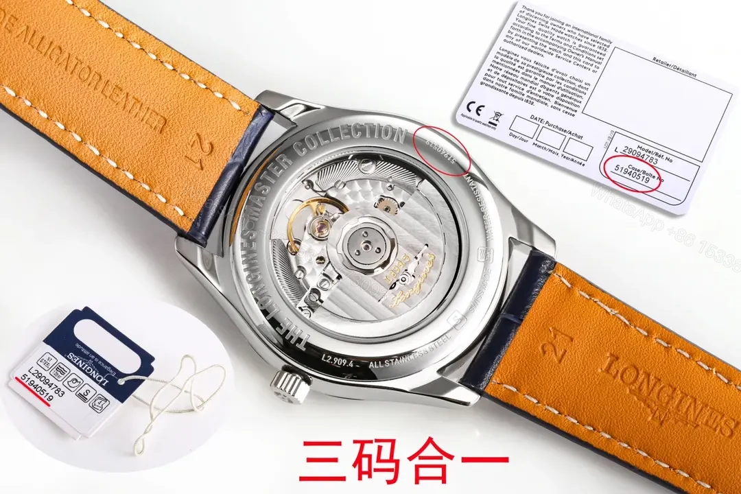 View 8 of Longines Master Collection Moonphase 40mm Watch Blue Dial Leather Strap