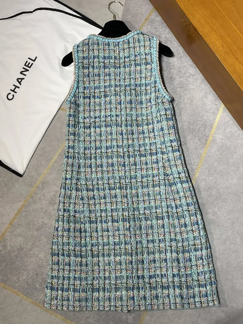 View 6 of Tweed Sleeveless Dress: Textured Button Front, Chic A-Line