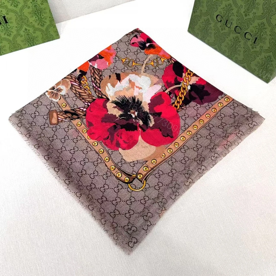 Gucci 高仿花卉絲巾 紅花鏈帶印花方巾 經典再現 — view 1