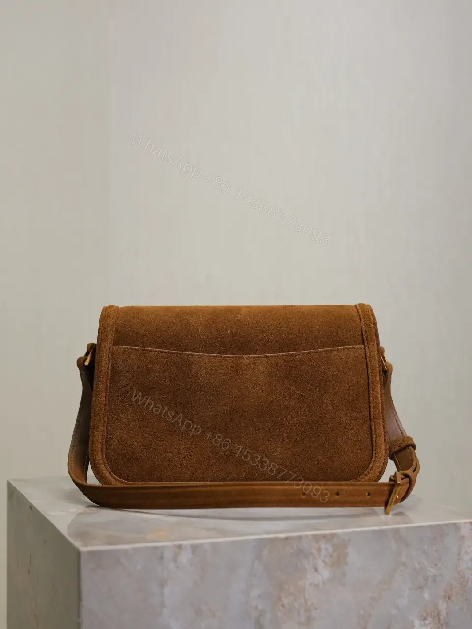 View 7 of Textured Suede Shoulder Bag with YSL Hardware Luxury Compact Bag