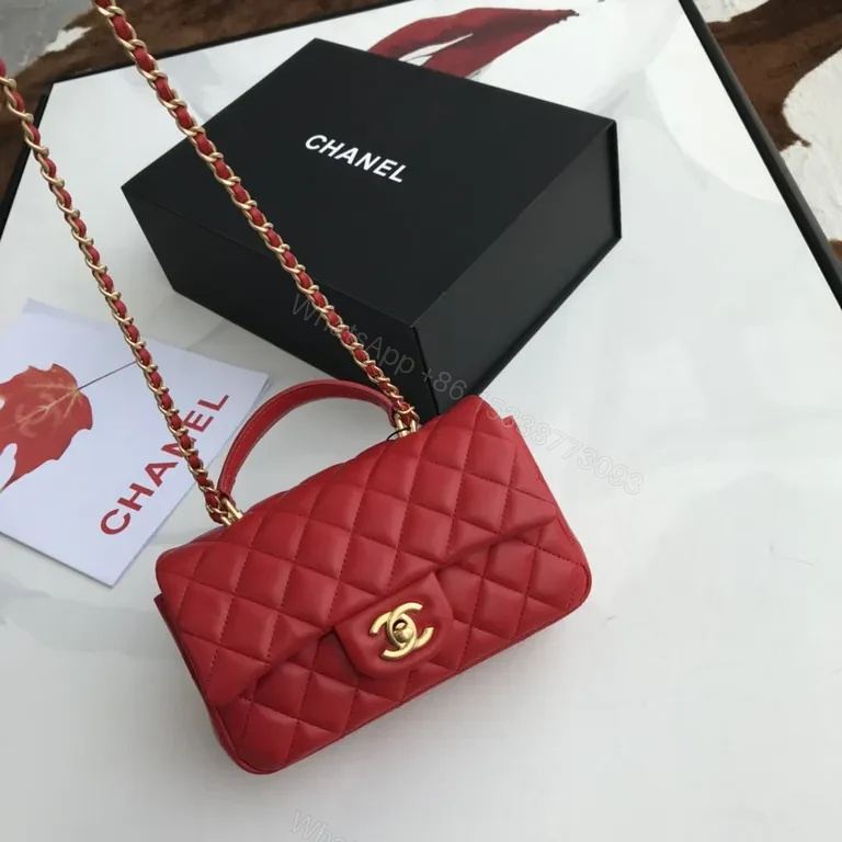 View 8 of Bold Red Quilted Calfskin Night-Out Bag with Crossbody Chain
