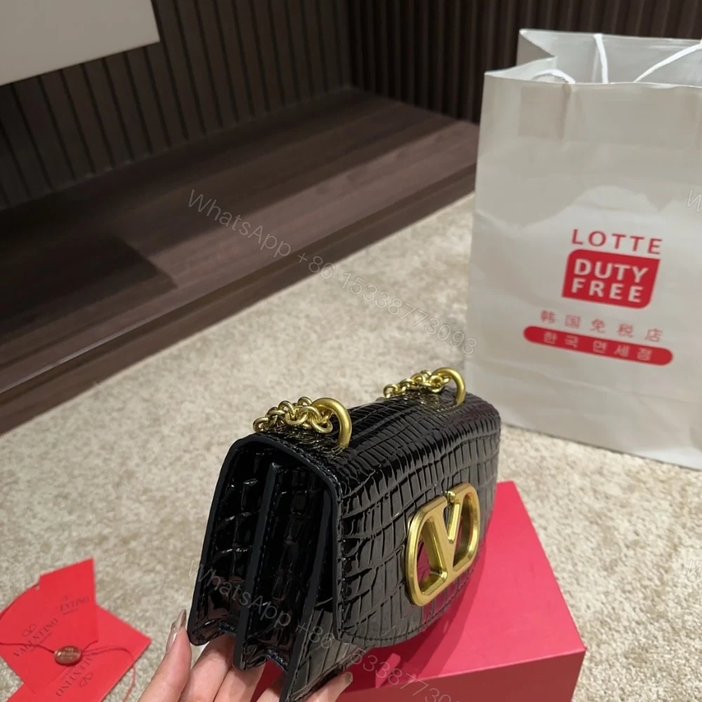 View 3 of VALENTINO GARAVANI VAIN SMALL SHOULDER BAG IN CROCODILE BLACK 19CM 6W0B0R17TVG 0NO