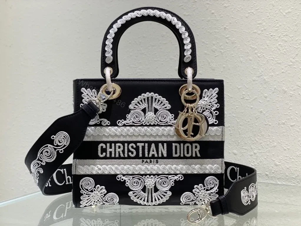 View 9 of White Embroidery Satchel: Dior Couture Crossbody Bag