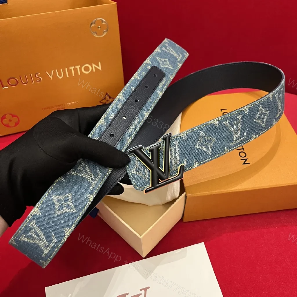 View 9 of Denim Monogram Belt: Modern Texture, Matte Hardware Belt