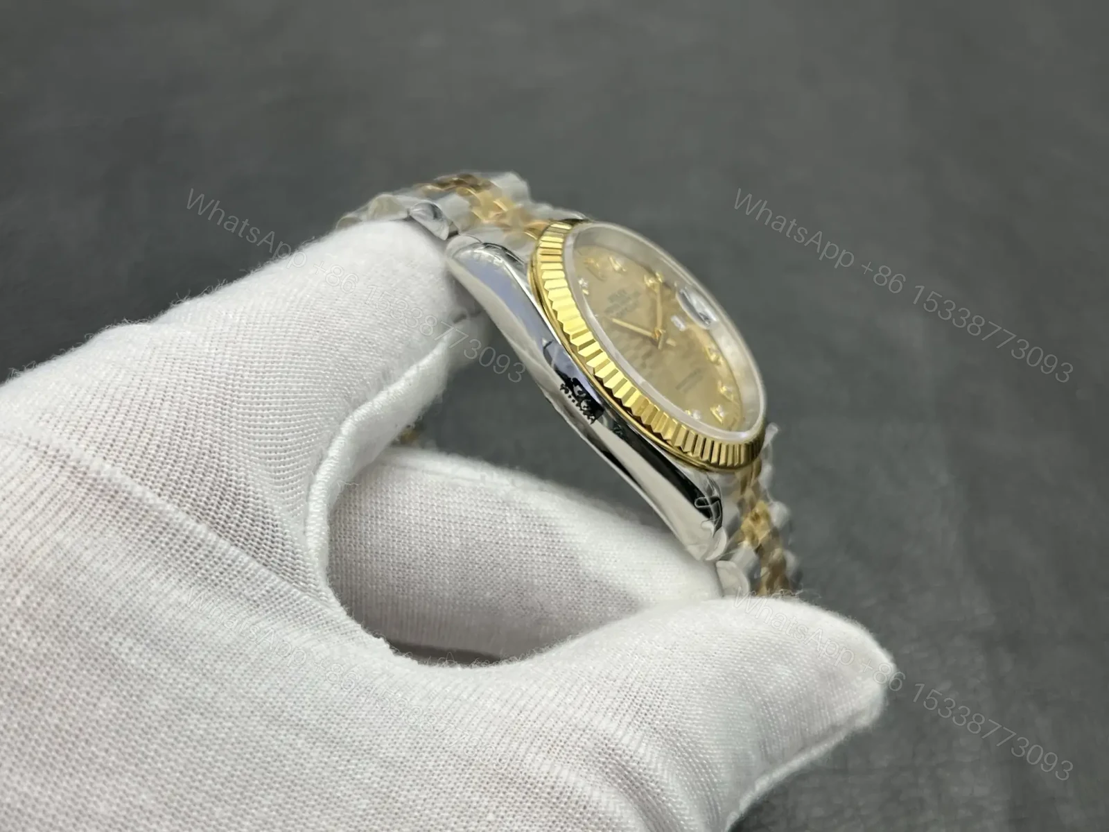 View 5 of Rolex Datejust 36 Stainless Steel Yellow Gold Fluted Champagne Fluted Diamond Jubilee 126233-0045