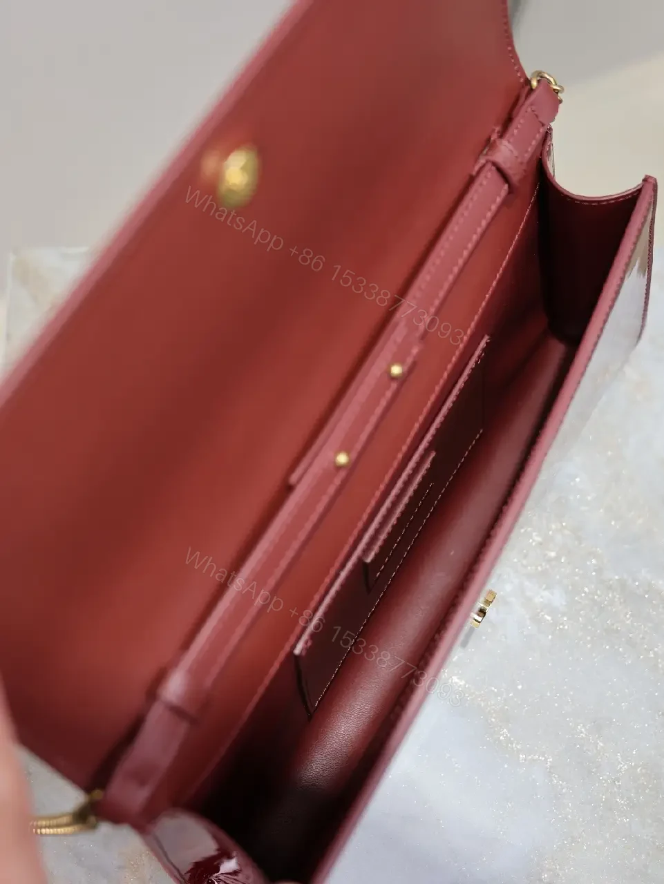 View 7 of Elegant Red Patent Crossbody, Structured & Versatile Bag
