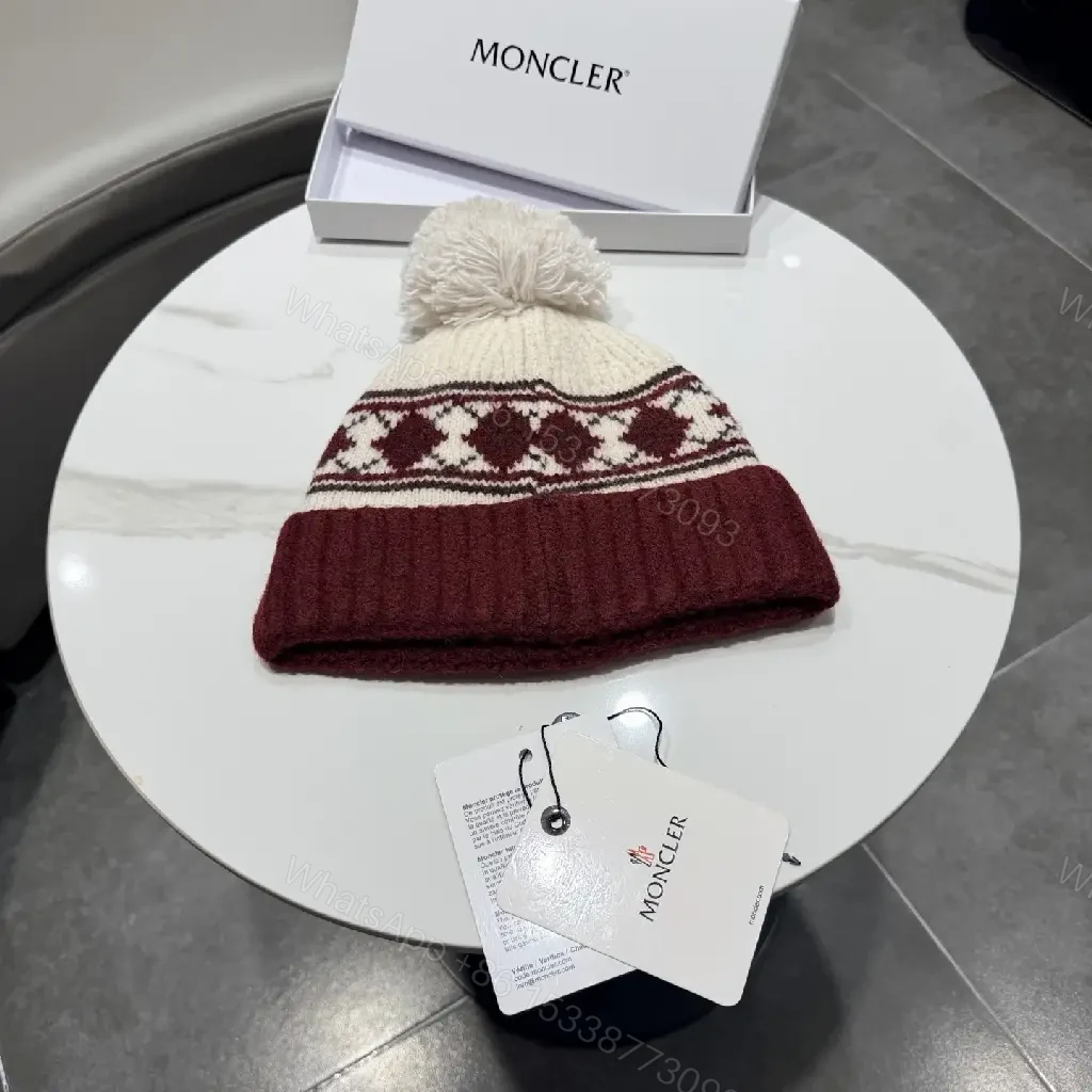View 3 of Warm Wool Blend Beanie with Nordic Band and Pom Pom