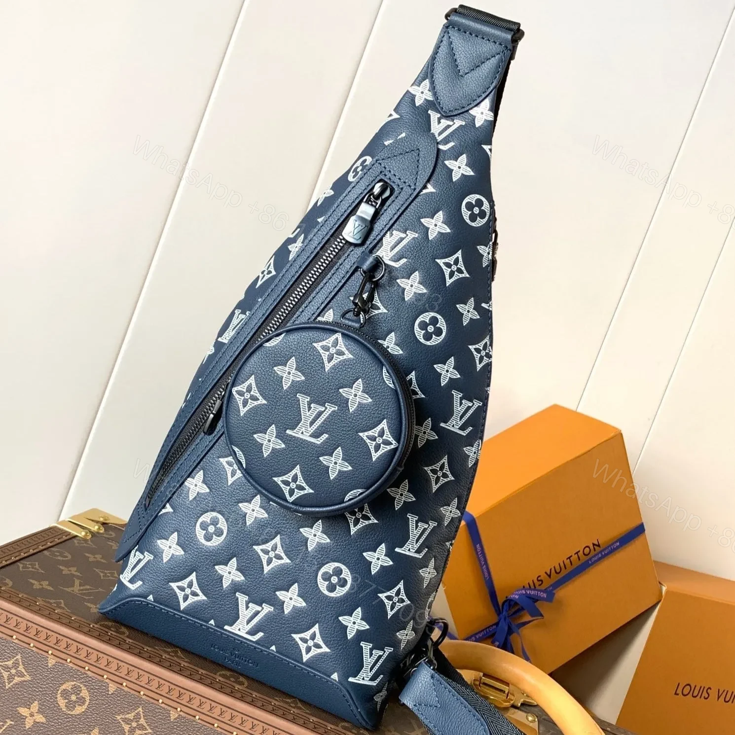 LV DUO CROSSBAG BAG 42 IN BLUE AND WHITE MONOGRAM SHADOW COWHIDE — view 1