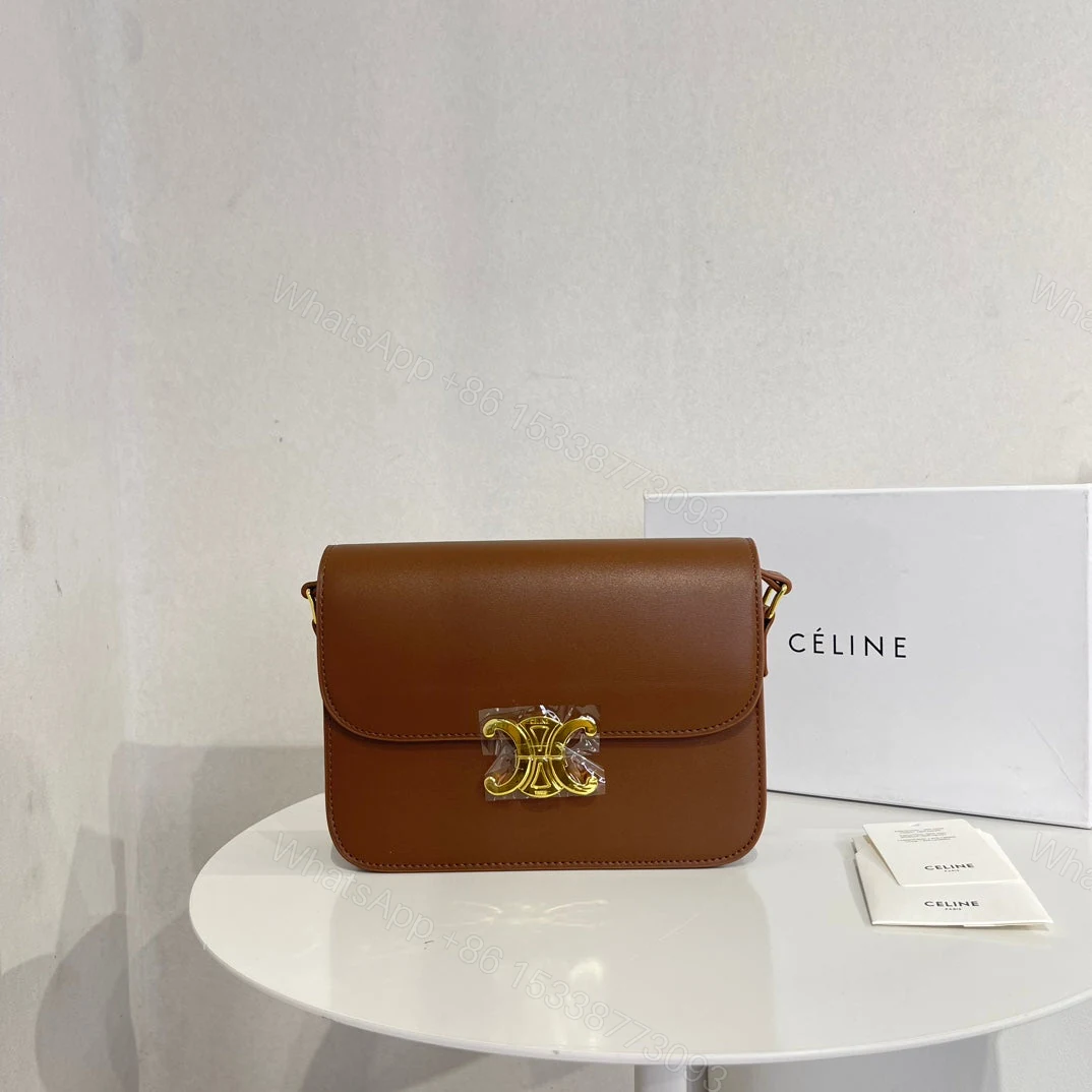 View 3 of CELINE TEEN TRIOMPHE BAG IN SHINY CALFSKIN BROWN 18CM