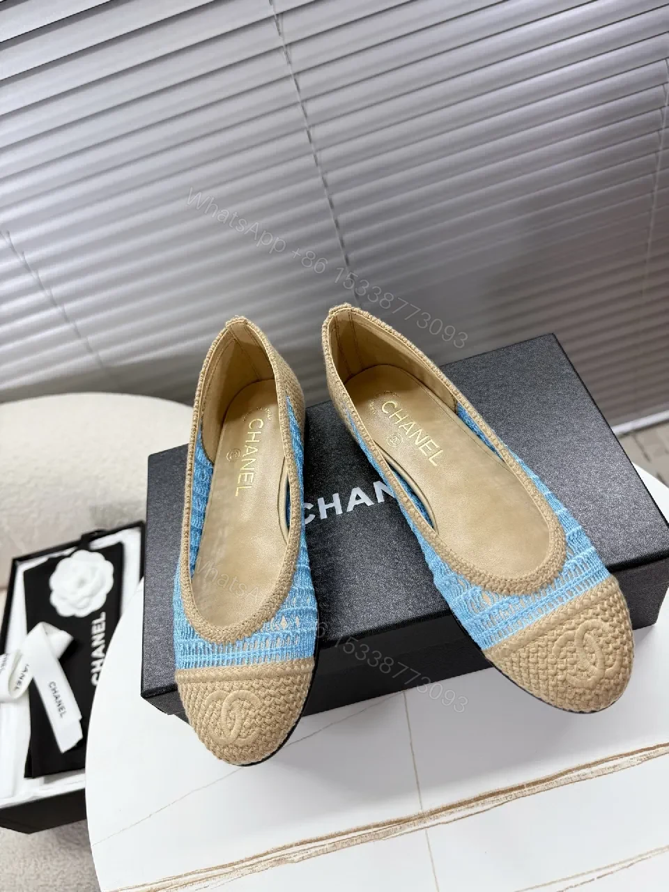 View 2 of Textured Denim Espadrille Flats with Jute Accents, Casual Luxe Flat