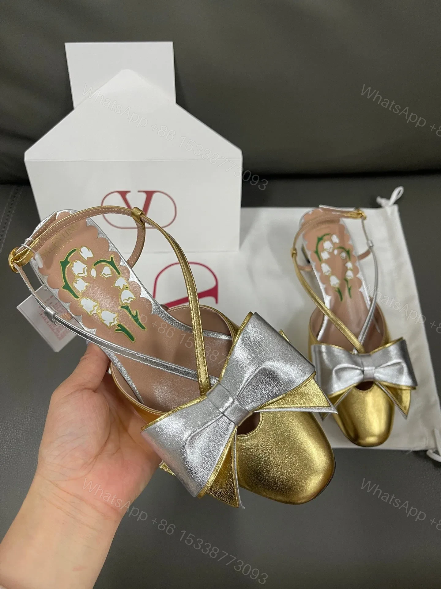 View 2 of Valentino Women Gold Metallic Leather Heels