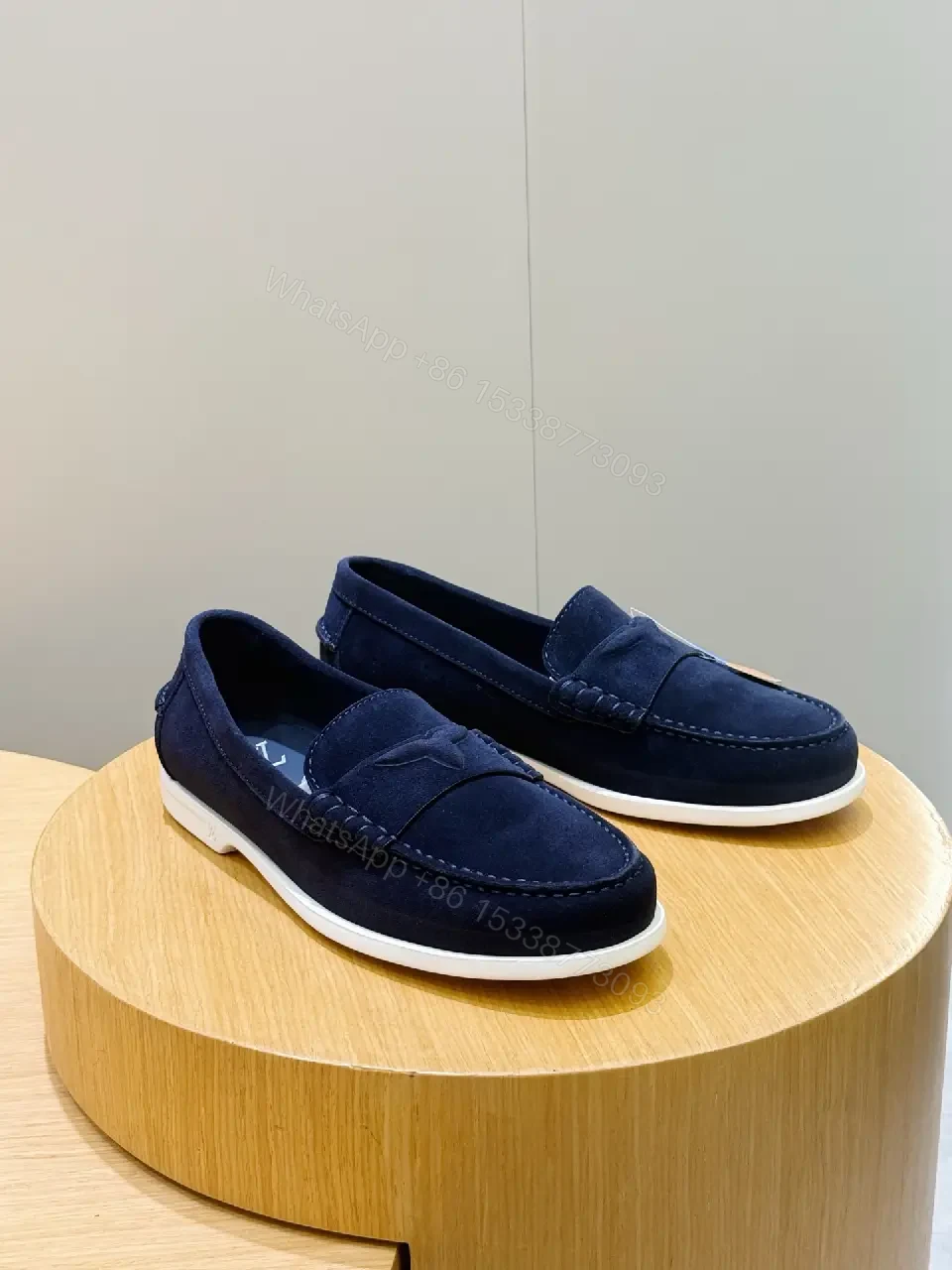 View 5 of Navy suede loafers with white sole for luxury everyday wear