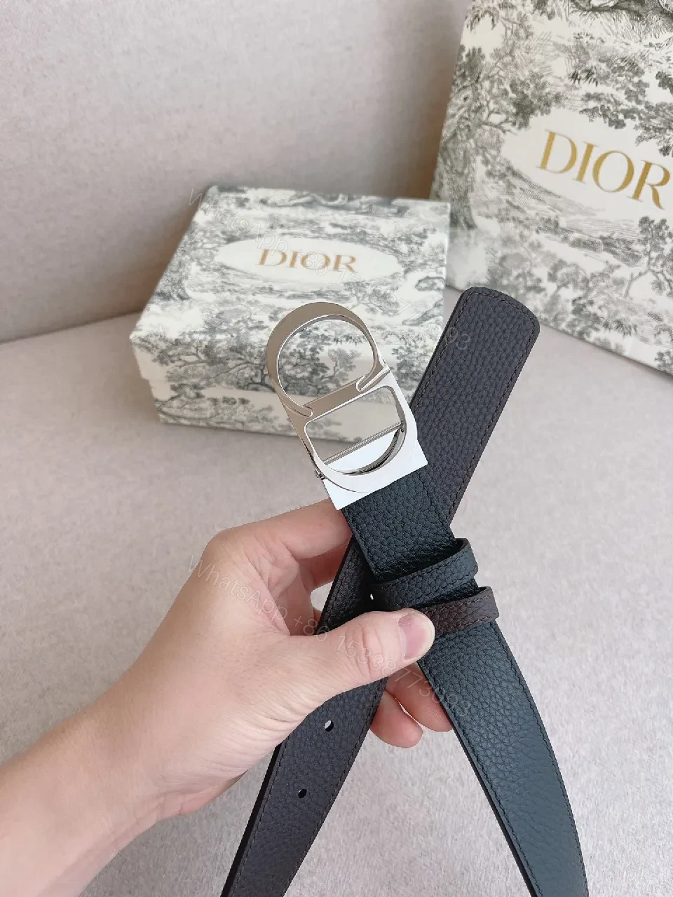 View 2 of Black Leather Double-D Ring Belt - Premium Texture
