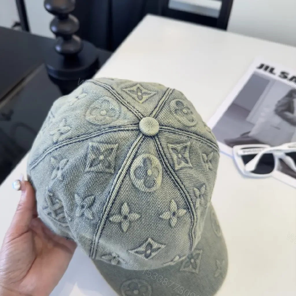 View 7 of Washed Gray Denim Cap Six-Panel Embossed Monograming