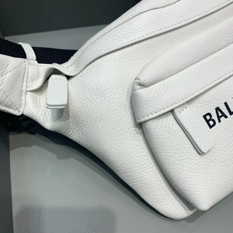View 8 of Balenciaga Baggage Belt Bag â€” White Pebble Leather, Modern Minimalist