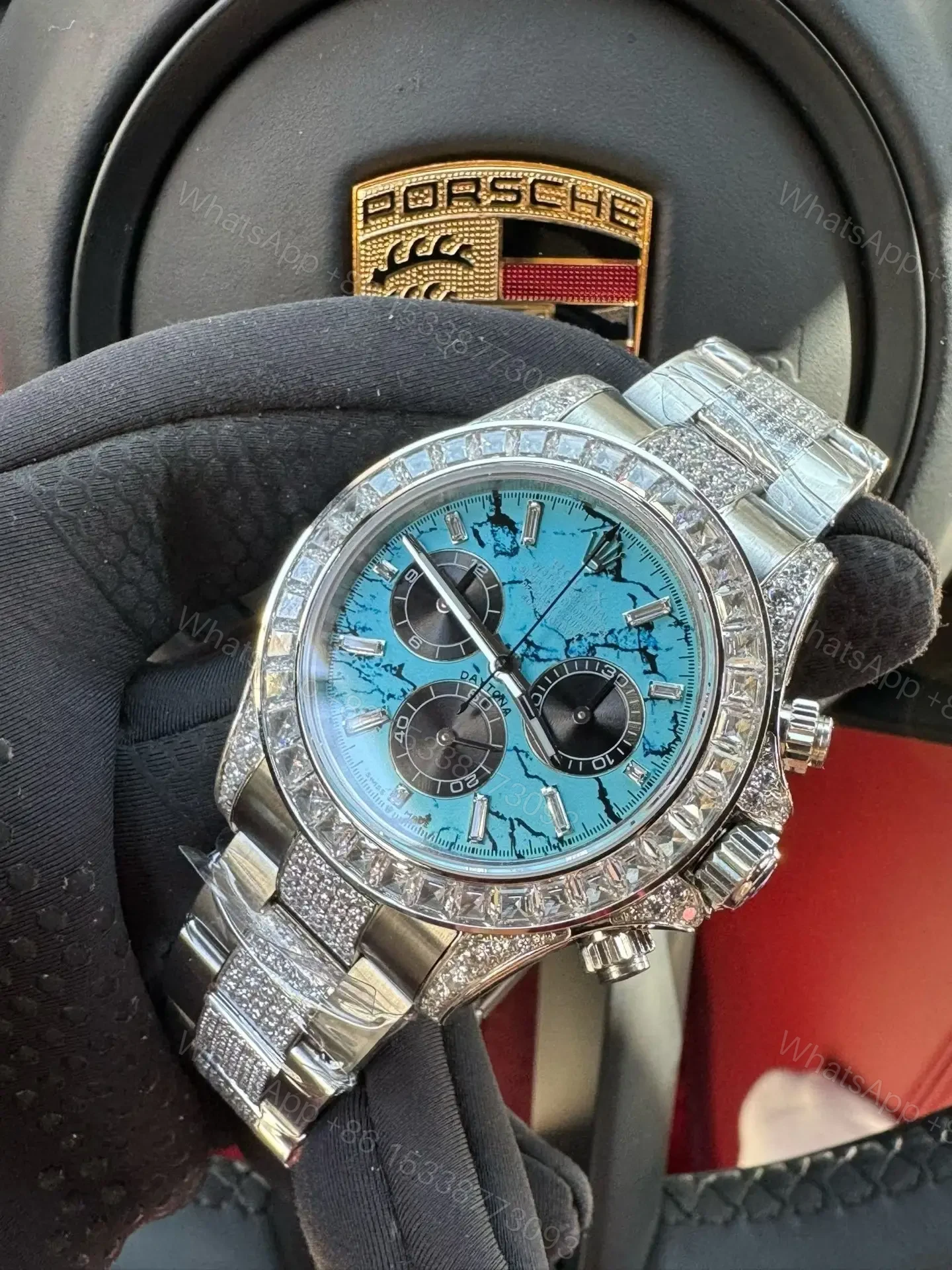 View 3 of Best Rolex Daytona Pavé Turquoise replica 40MM Oyster Bracelet Edition ROLEX-DAYTONA-TURQ-40