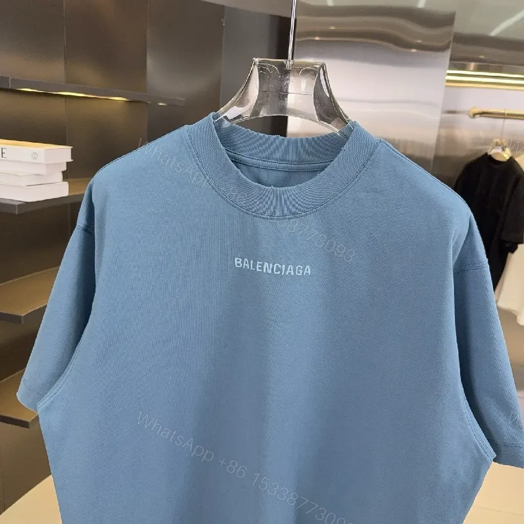 View 7 of Blue Cotton Relaxed Tee, Premium, Everyday Luxury Shirt