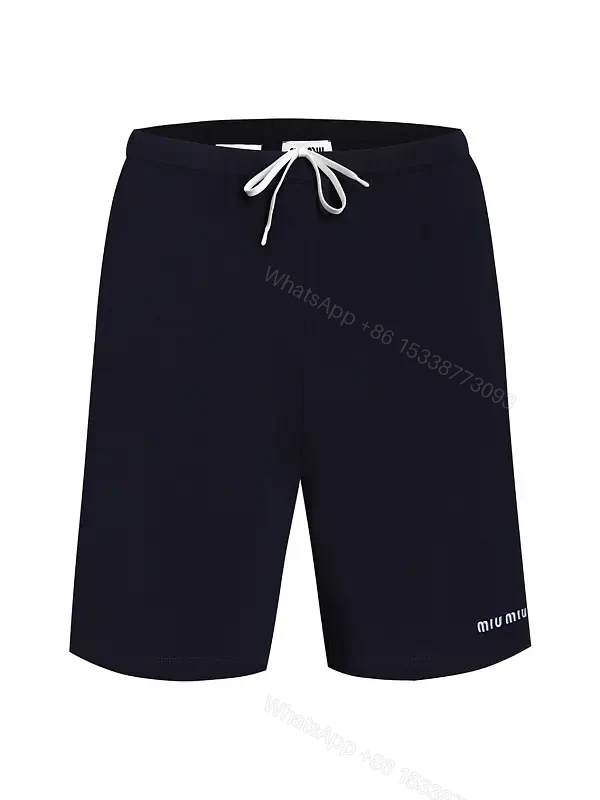 Navy Cotton Drawstring Bermuda Shorts Miu Miu Style — view 1