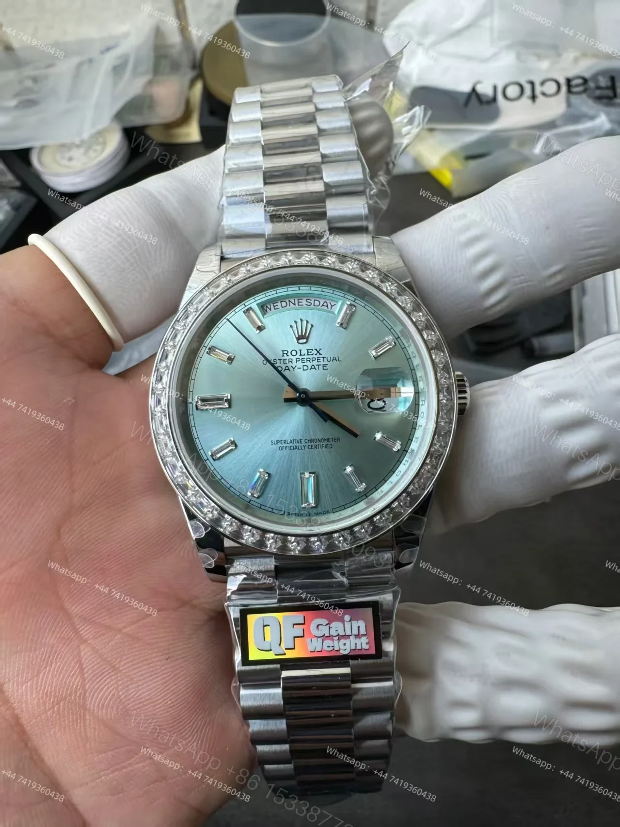 View 8 of Rolex Day-Date 228396TBR 1:1 Replica Ice-Blue Dial 40MM 3255 Movement Presidential Bracelet Super Clone Watch