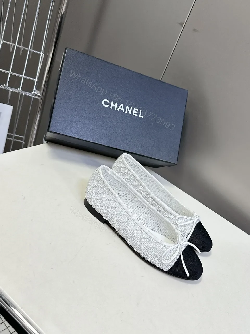 View 2 of White Lace Satin Flats + Black Toe Cap – Luxe Everyday Style