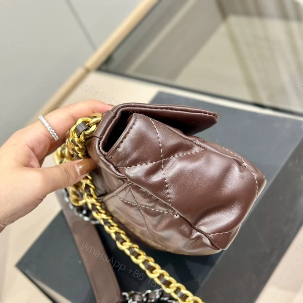 View 3 of Chanel 19 Flap Bag Shiny Gold And Silver Tone Brown 20Cm