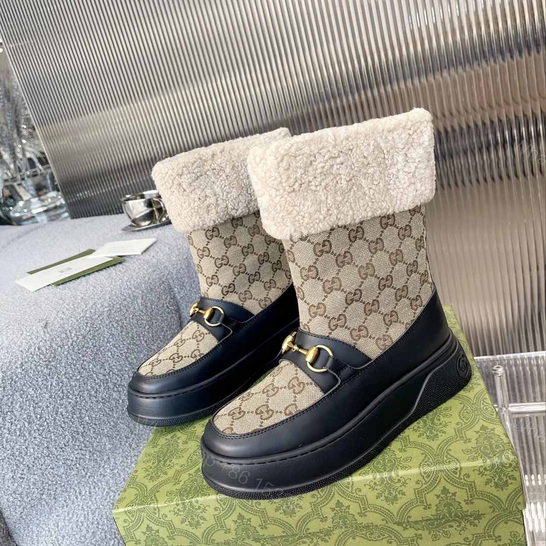 View 3 of GUCCI 1955 HORSEBIT SNOW BOOTS GG CANVAS IN BLACK
