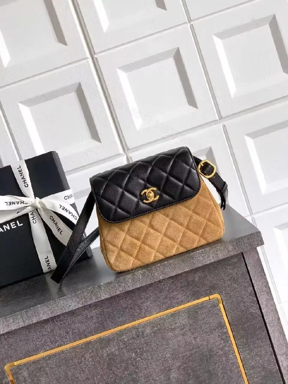 Two-Tone Quilted Crossbody with Gold Hardware Bag — view 1