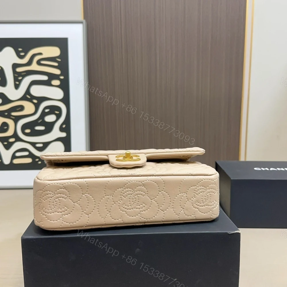 View 6 of Chanel Flap Bag With Camellia Flower Chain Beige 26Cm