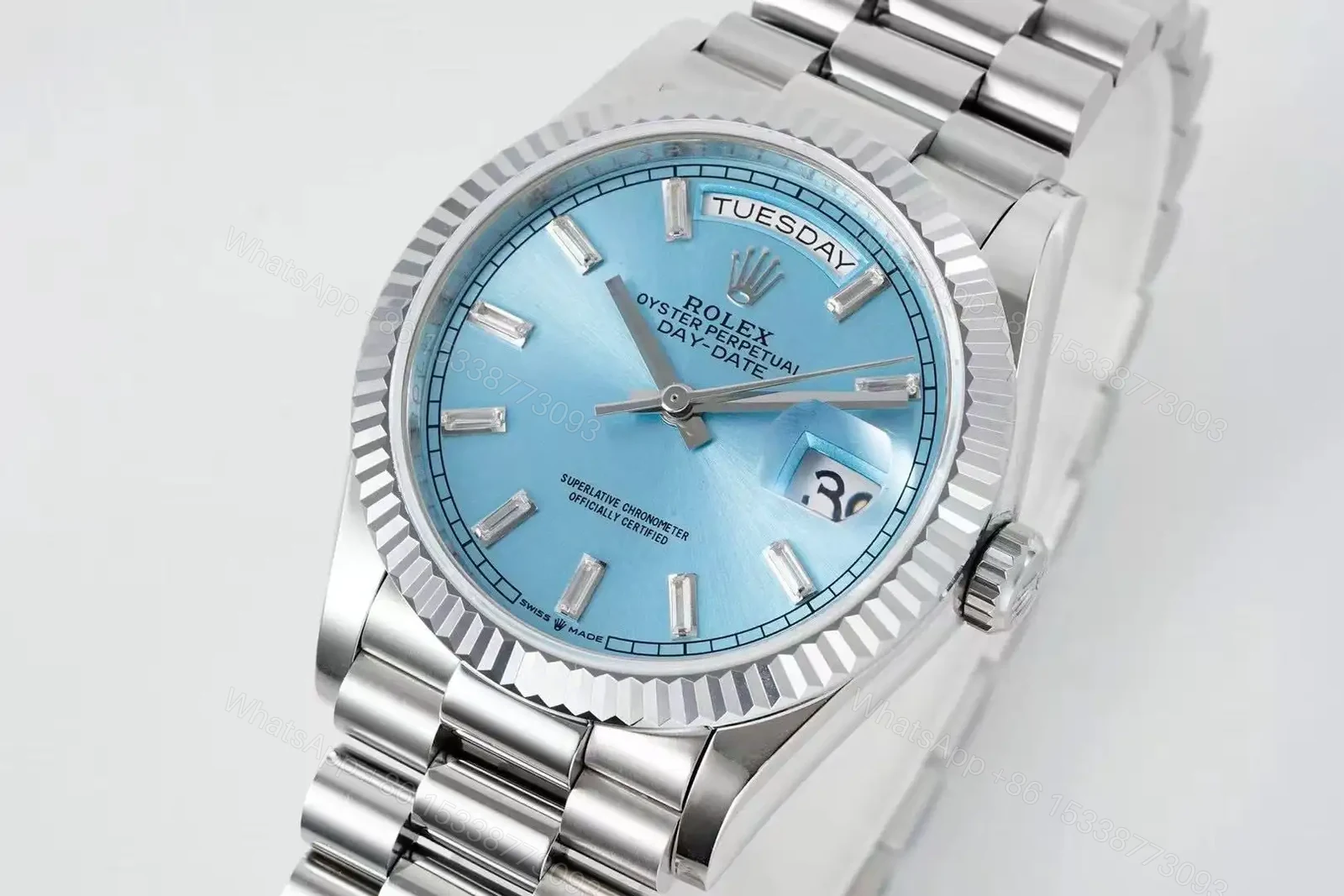 View 5 of Rolex Day-Date 40 Platinum – Fluted Ice Blue Dial Baguette Jubliee 228236-0006