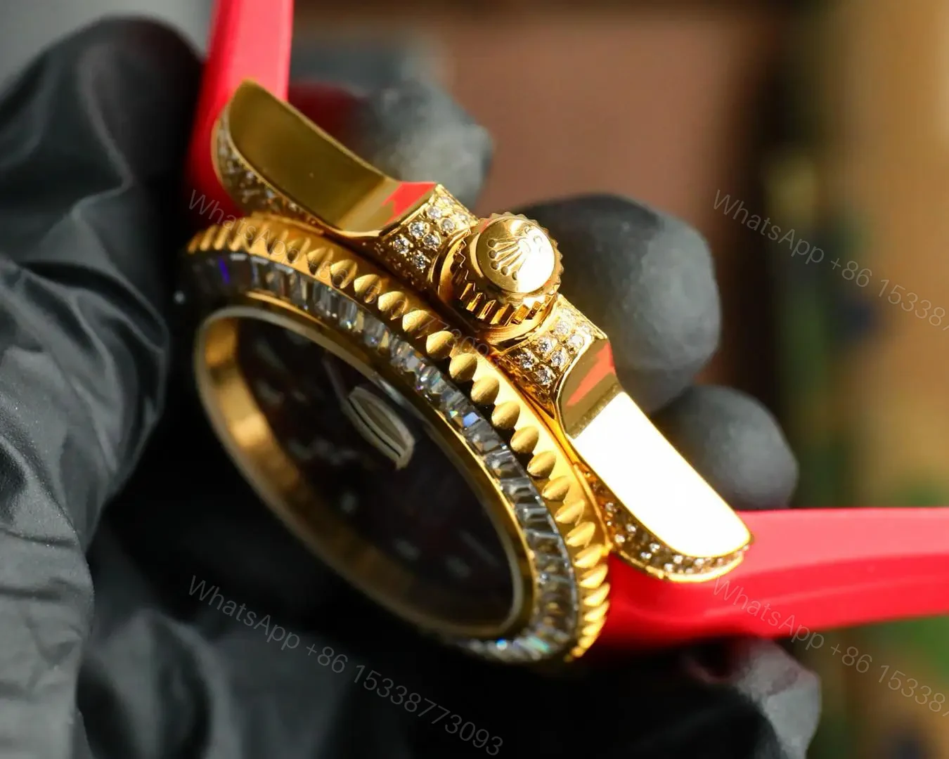 View 5 of Fake Rolex Submariner Red Diamond Dial 3CT Bezel 16610-ICE-0001
