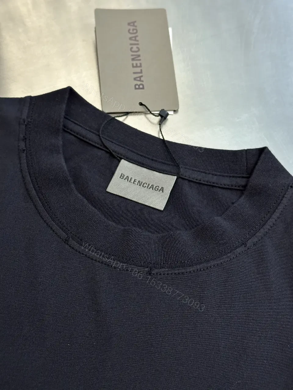 View 3 of Dark Navy/Black Oversized Tee with Yellow Balenciaga Logo Graphic