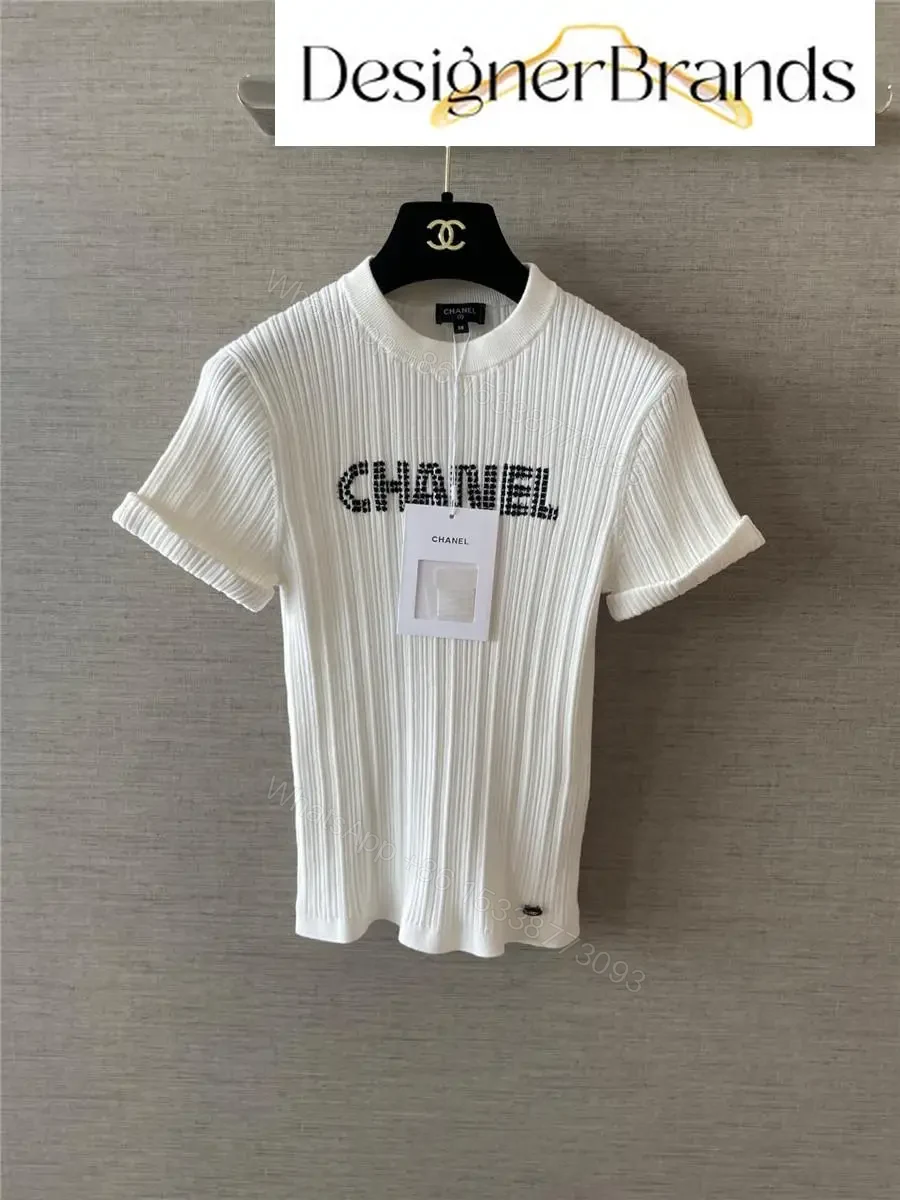 View 5 of White Knit Tee with Logo Embellishment – Elevated Texture, Modern Luxury